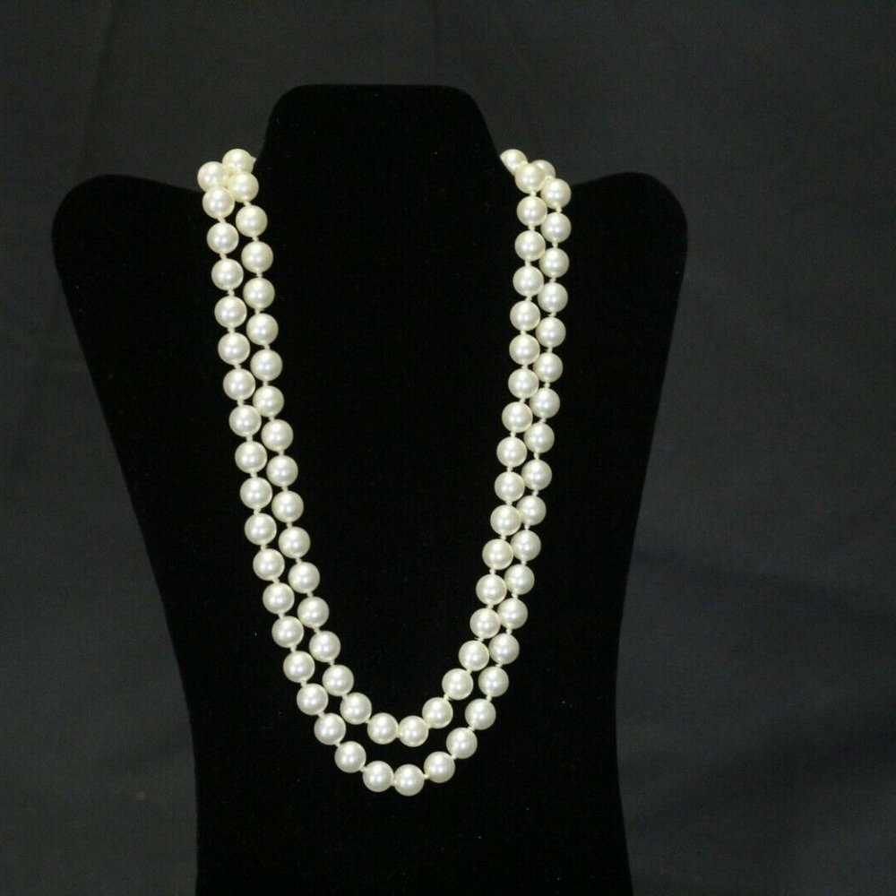 Vintage Estate Double Strand Faux Pearl Adjustable Open Hook Closure Necklace